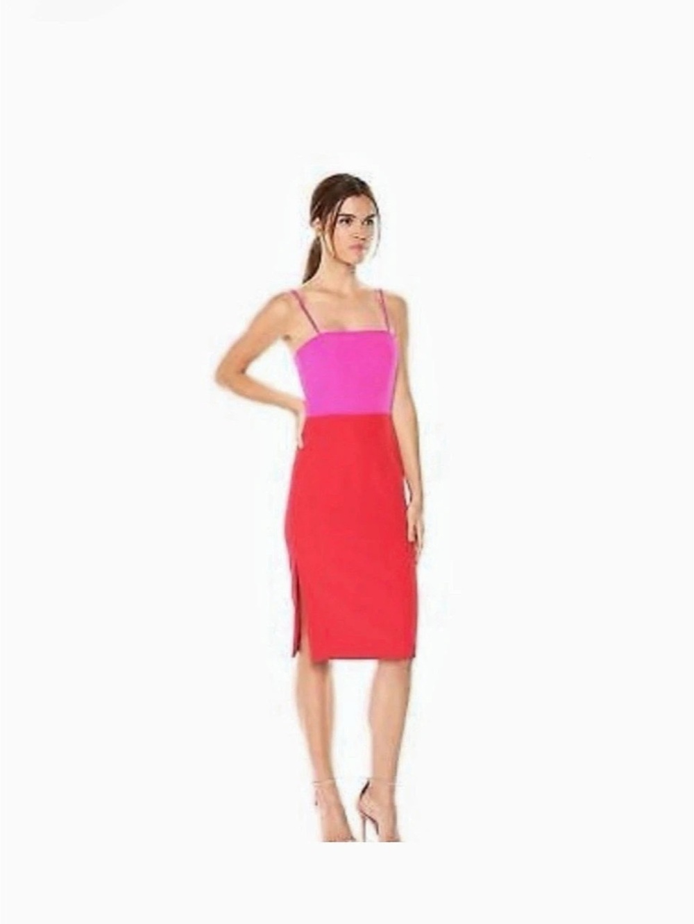 Milly Color Block Midi Dress in Pink & Red NWT